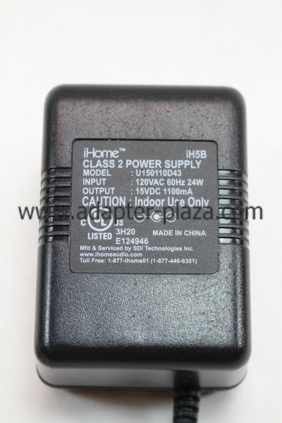 New iHome Ih5 AC Adapter Class 2 Power Supply 15 VDC 1100ma U150110D43 Power Supply - Click Image to Close